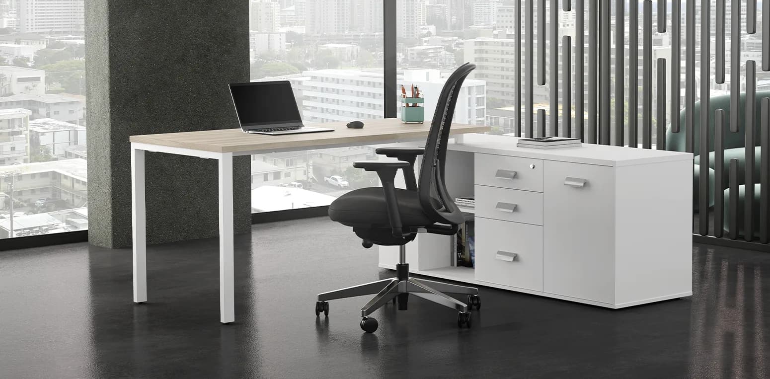 Mesa em L Pé de Ferro com Armario Prima ARQ